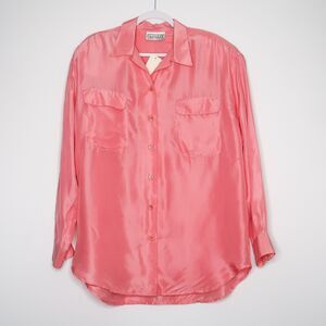 Christie &‎ Jill Silk Button Up Shirt Size Large Pink Vintage Career 90s Barbie